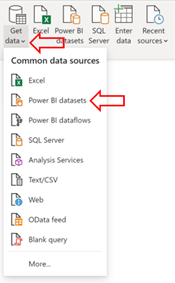 Get Data drop down menu in PBI