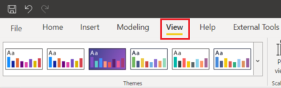 screenshot of view tab with down arrow highlighted