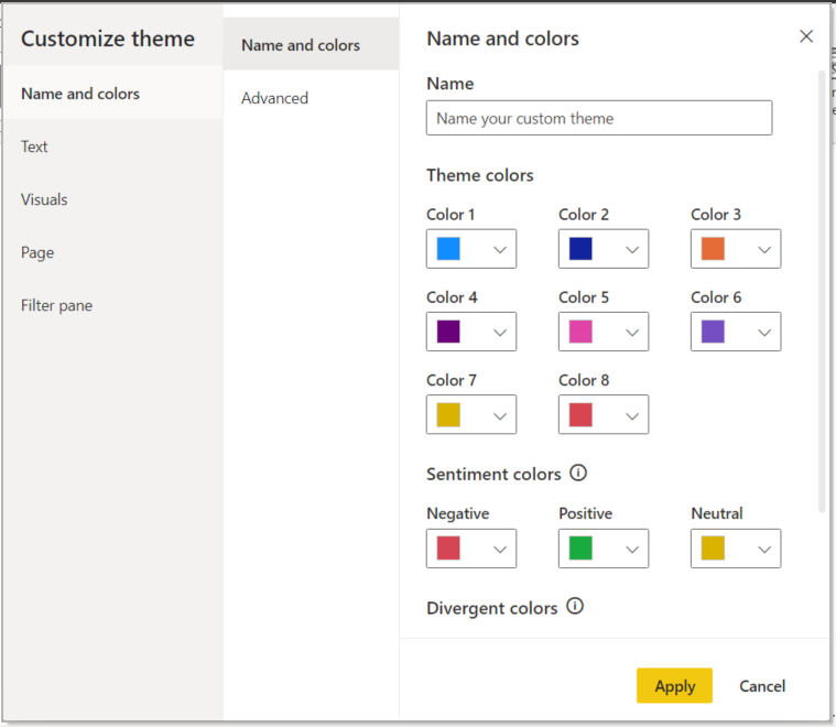 Changing colors in Name and colors screen