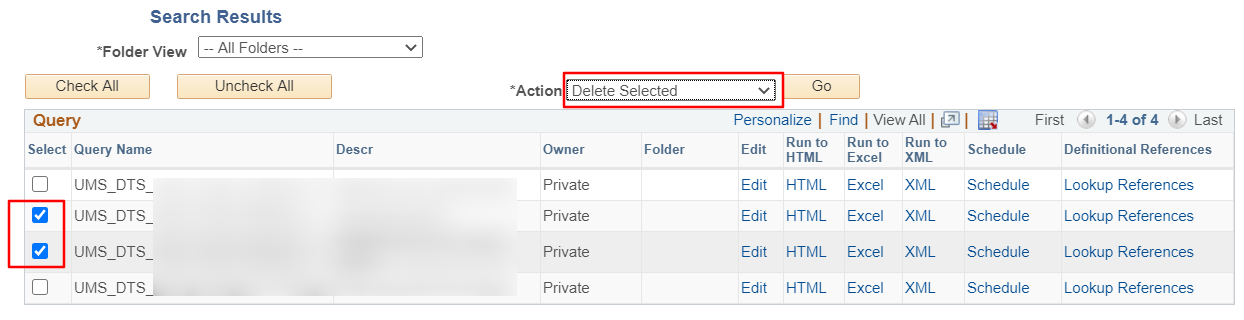 screenshot for selecting deleting queries