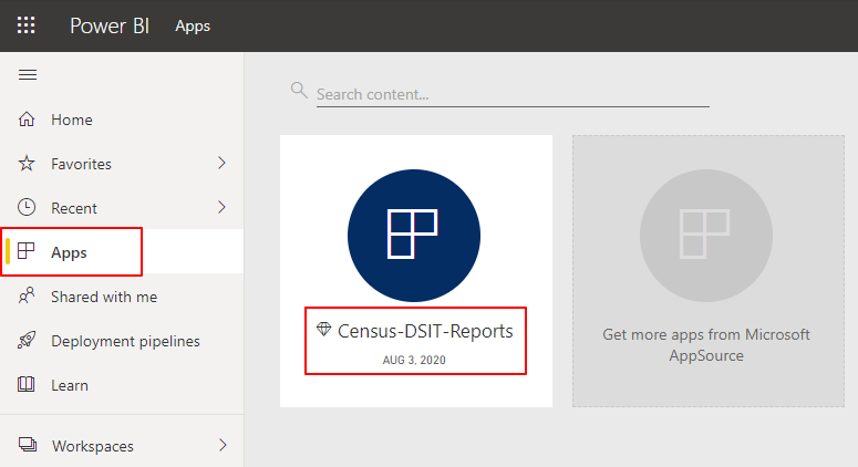 screenshot of apps search