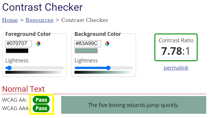 Screenshot for WebAIM - test passed