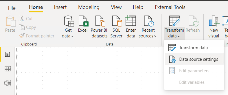 screenshot of data source connection