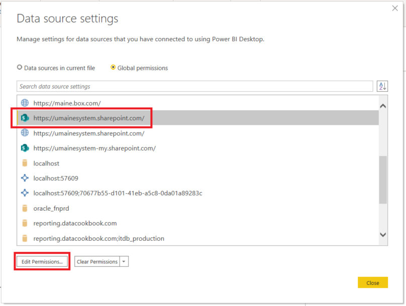 screenshot of data source setting