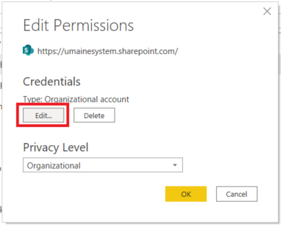 screenshot for edit credentials