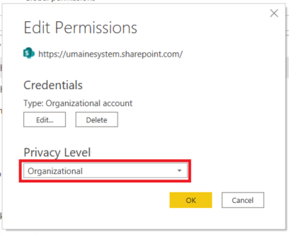 screenshot for privacy level