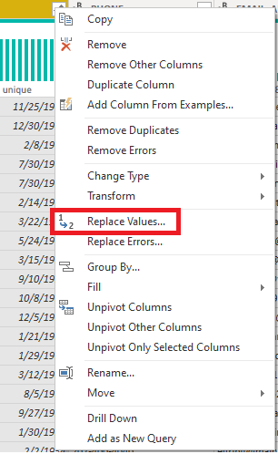 Choose Replace Values from a Right Click on the Field column