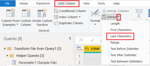 Select Extract from the Add Columns tab