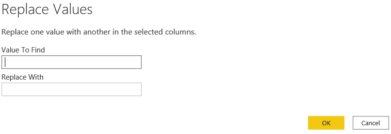 Enter values in the Replace Values dialogue box