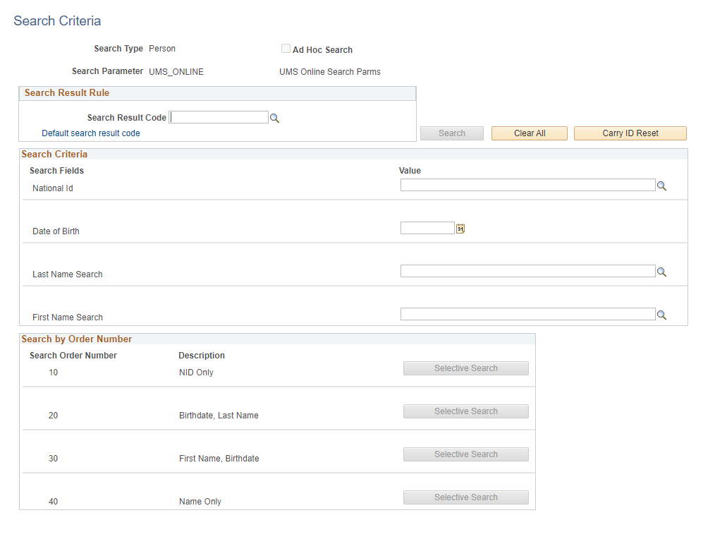 Choose Default search result link on the Search Criteria Box