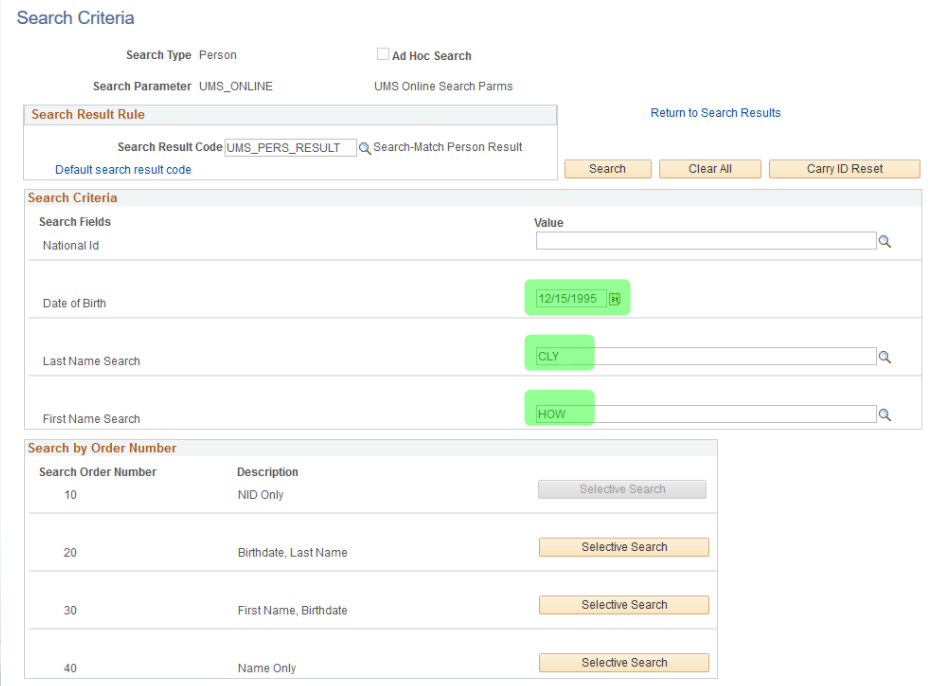 Begin adding personal information to the search criteria