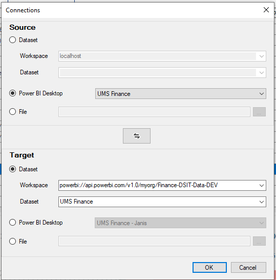 Enter Target info in the Connections dialogue box