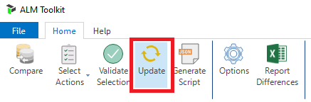 Update in the ALM Toolkit Home Tab