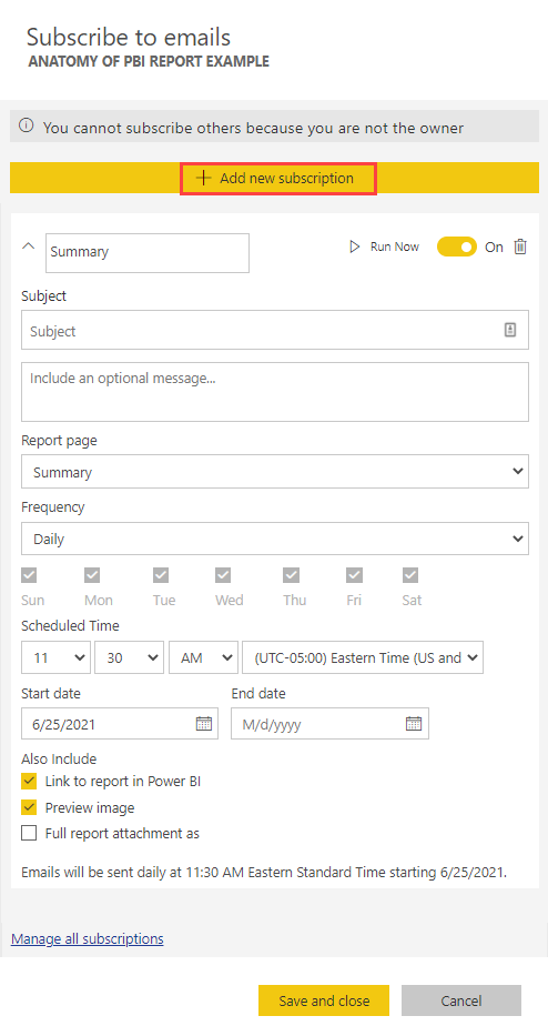 Open the subscribe to emails dialogue box