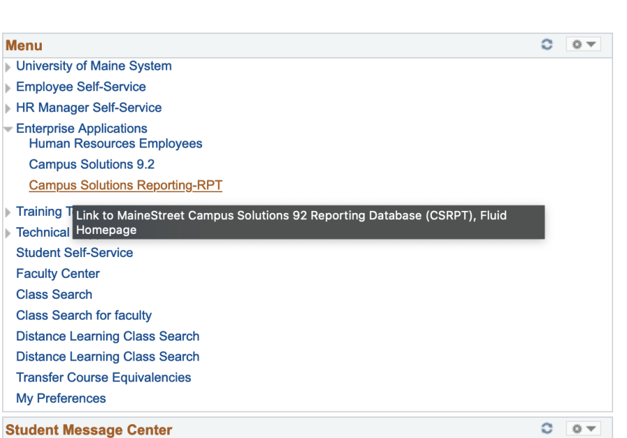 Select Campus Solutions Reporting from the Enterprise Applications menu