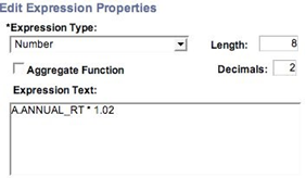 Edit Expression Properties Screen Edit Expression Properties Screen