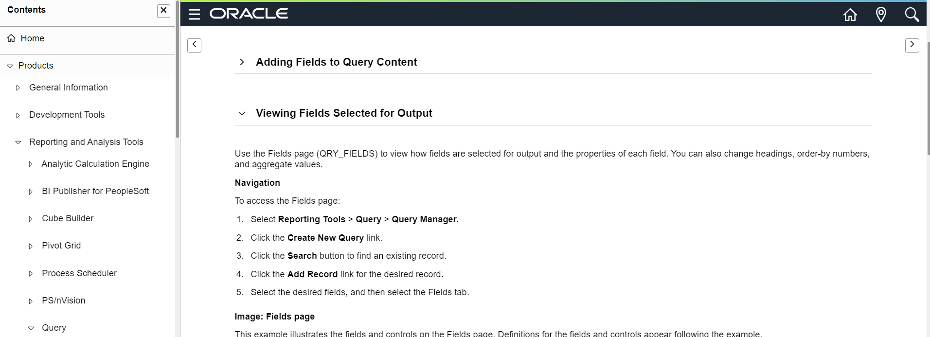 Oracle help page with training docs