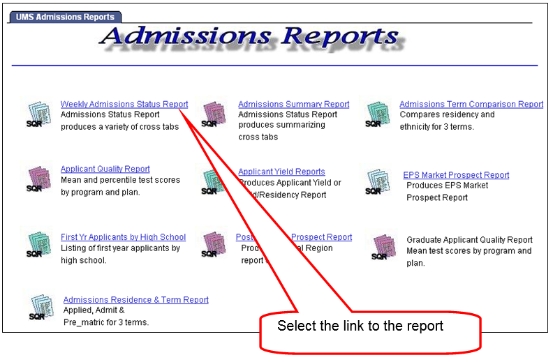 Admissions Reports Page