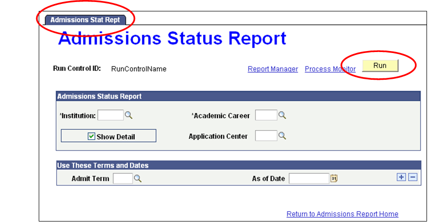 Admissions Stat Report Page