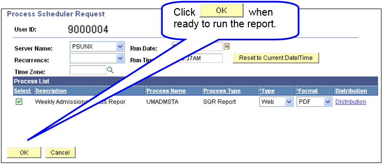 OK Button to Run Report