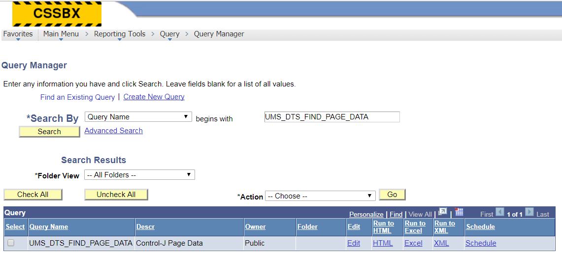 Query Manager Screen Query Manager Screen