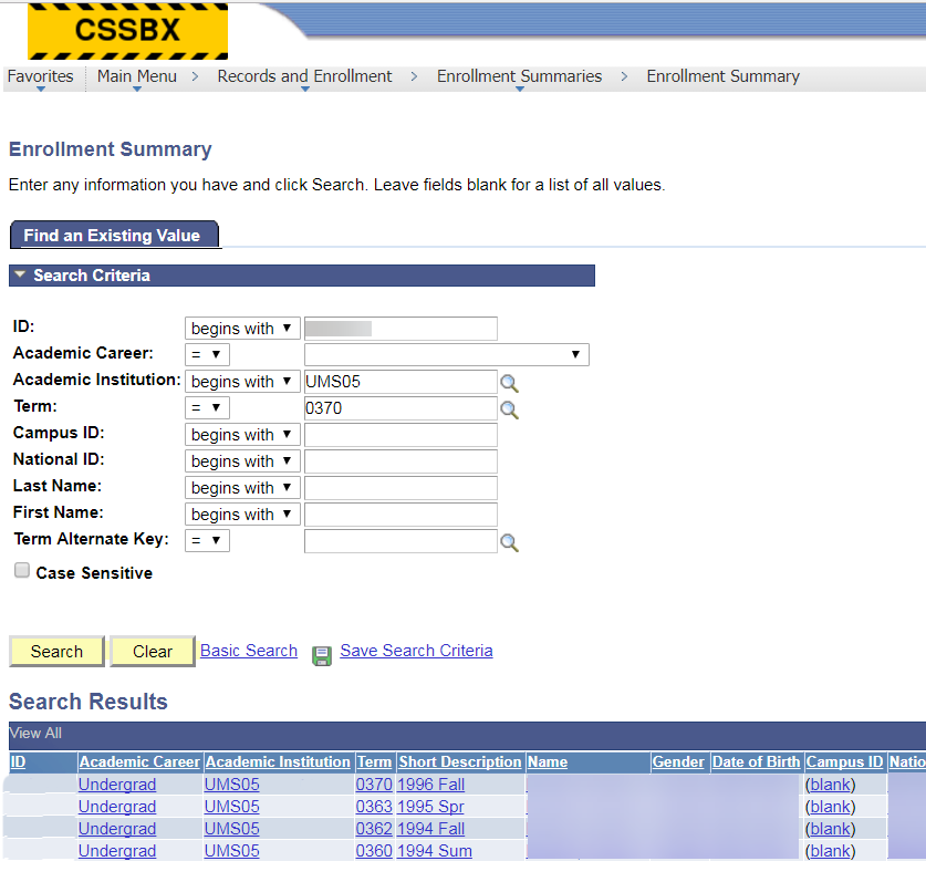 Search Criteria Screen Search Criteria Screen