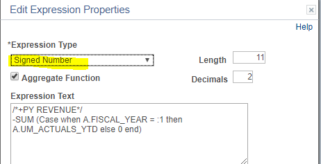 Highlighted Signed Number Option under Expression Type