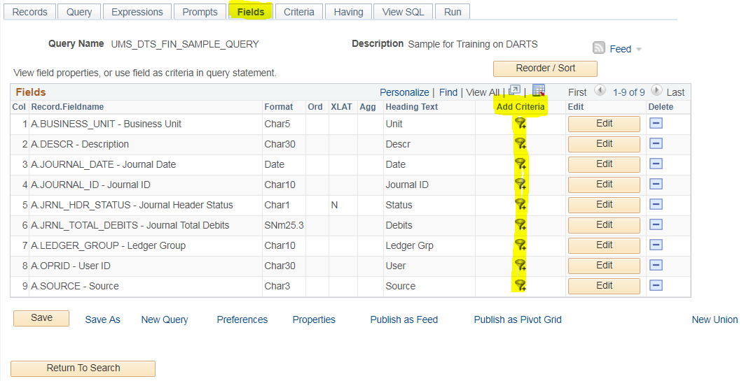 Highlighted Add Criteria Option on Fields Tab Page Highlighted Add Criteria Option on Fields Tab Page