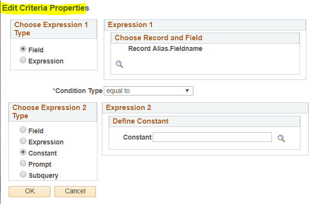 Edit Criteria Properties Dialogue Box