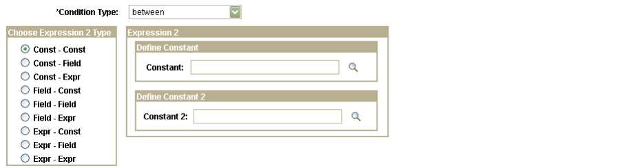 Condition type dialogue box in Query Manager