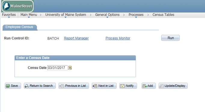 Screen shot of run control id dialogue box