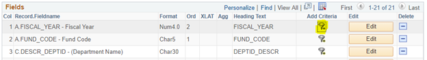 Image of fields tab in PeopleSoft Query Manager