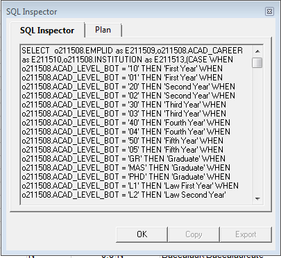 Image of SQL Inspector screen