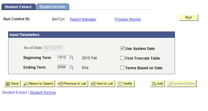 Image of student extract screen