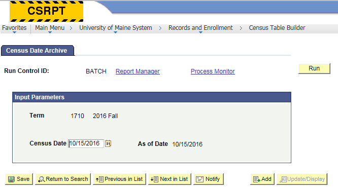 Image of run control page