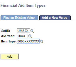 Financial Aid Item Types Screen