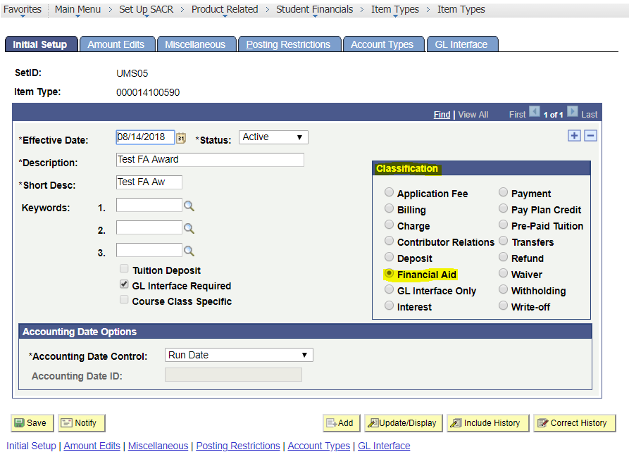 Initial Setup Tab Page
