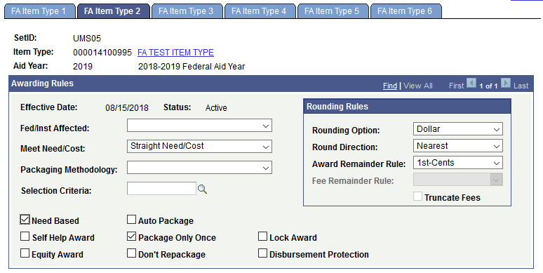 FA Item Type 2 Tab Screen