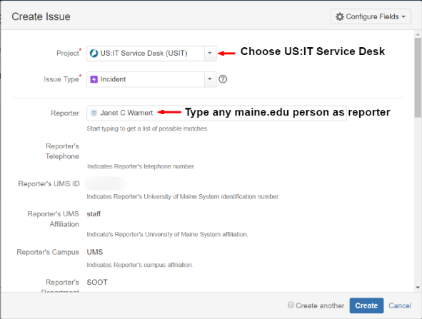 Image of Create Issue dialogue box in JIRA