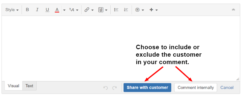 Image of comment box in JIRA Service Desk ticket