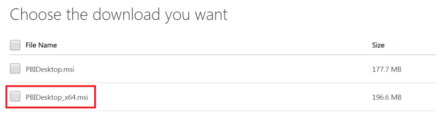 Power BI download choice