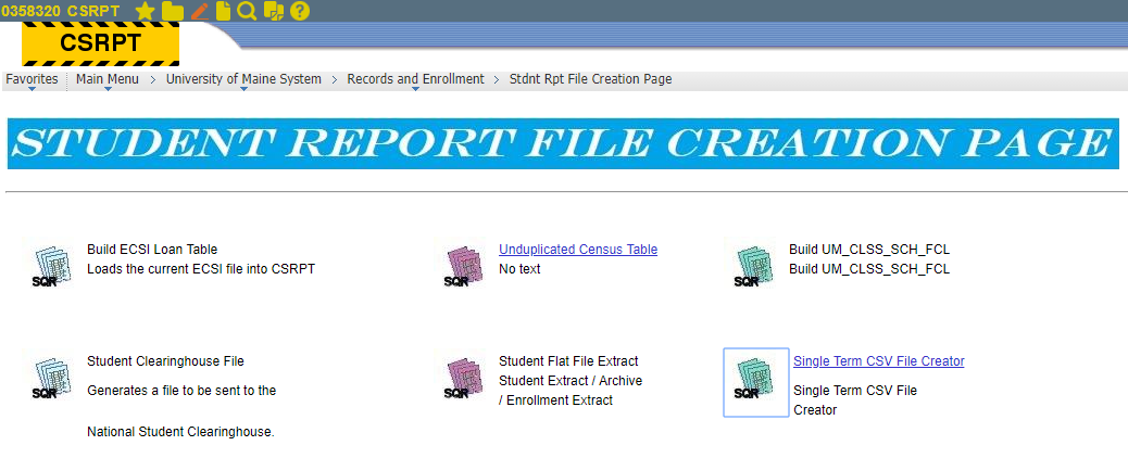 Reports on Stdnt Rpt File Creation Page