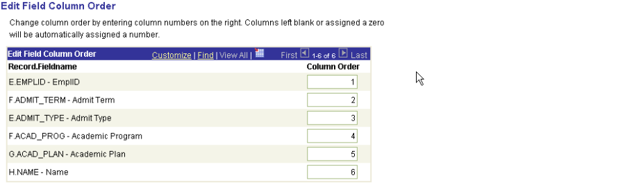 Edit Column Order dialogue box