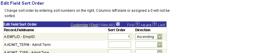 Edit Field Sort Order dialogue box