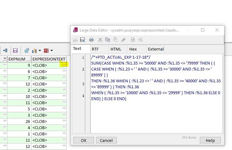 Image of SQL Large Text Editor Pop Up Window