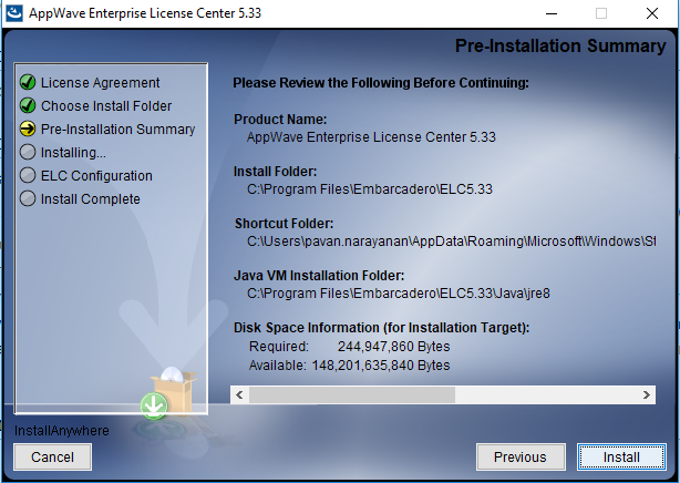 AppWave Pre Installation summary