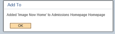 Image of successfully added to homepage message