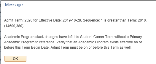 Admit Term error message