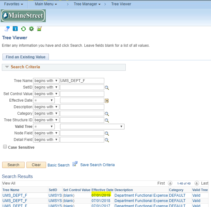 Image of tree search on MaineStreet