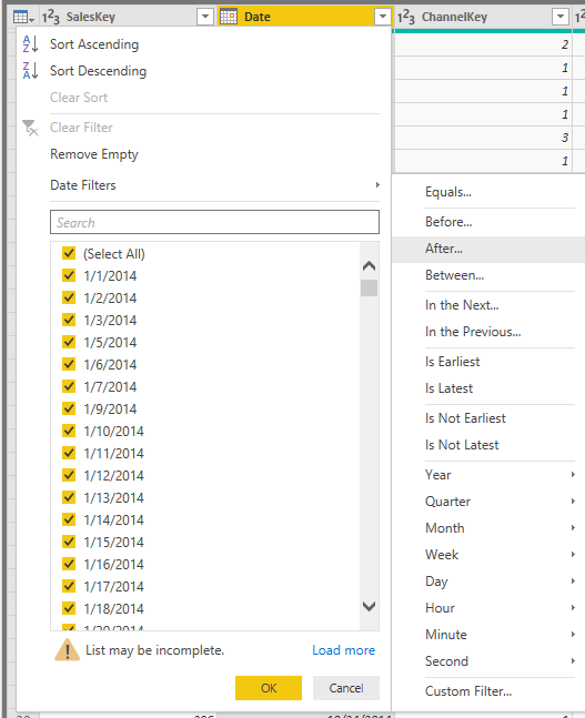 Column dropdown with filters Column dropdown with filters